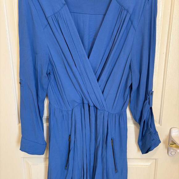 Anthropologie Maeve Lene Blue Crepe Faux Wrap Dress - Picture 4 of 5